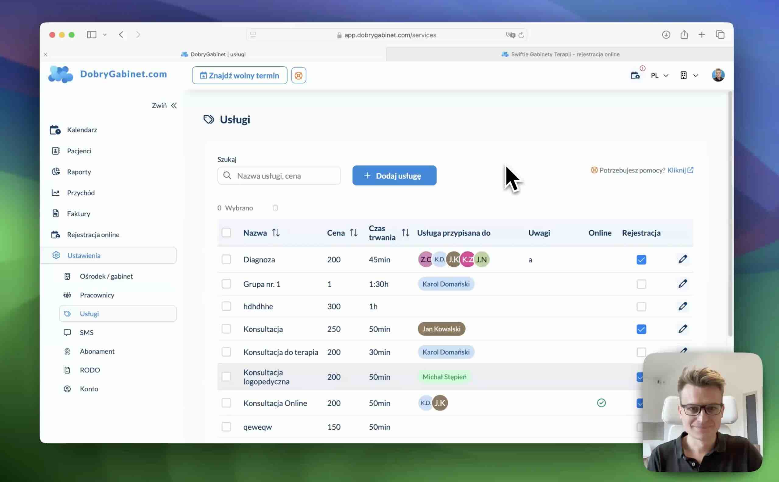 Dowiedz się, jak wprowadzać usługi w swoim gabinecie.